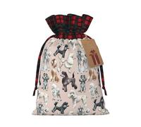 Longzehao Oodles of Poodles Print Christmas Drawstring Linen Gift Bag, Christmas Wrapping Bags, Xmas Goodie Bags