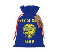 Longzehao Oregon State Flag Print Christmas Drawstring Gift Bags,Gift Wrapping Bag for Xmas Holiday Birthday Party