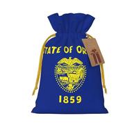 Longzehao Oregon State Flag Print Christmas Drawstring Gift Bags,Gift Wrapping Bag for Xmas Holiday Birthday Party