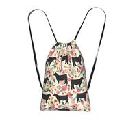 Longzehao Pink Flower Show Steer Cows Cattle Print Drawstring Backpack,String Backpack Storage bag for Gym Traveling Sport Beach Swim