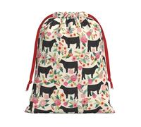 Longzehao Pink Flower Show Steer Cows Cattle Print Drawstring Gift Bags For Christmas,Holiday Gift Wrapping Bag Assorted Sizes
