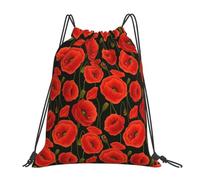 Longzehao poppy flowers Print Drawstring Backpack Sports Gym Beach Sack Yoga Dance Cinch Bag for Women Men