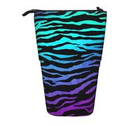 Longzehao Purple Blue Green Camouflage Zebra Stripes Print Telescopic Pencil Bag Pen Holder Pop Up Storage Case,Standing Portable pen Case