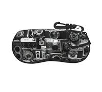 Longzehao Retro Cool Camera Collection Print Sunlasses Case Ultra Light Neoprene Zipper Eyeglass Soft Case with Carabiner, Black, One Size, Black, One Size
