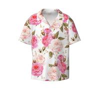 Longzehao Rose Flower Print Button Down Short Sleeve Shirts for Men Summer Hawaiian Casual Holiday Beach Shirt, Black, Large