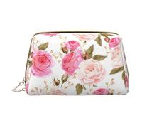 Longzehao Rose Flower Print Leather Zipper Cosmetic Bag Cosmetic Bag Organizer Travel Toiletry Bag Clutch Bag, White, One Size, White, One Size