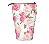 Longzehao rose flower Print Telescopic Pencil Bag Pen Holder Pop Up Storage Case,Standing Portable pen Case, Black, One Size