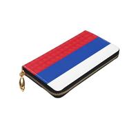 Longzehao Russian Flag Print Premium Leather Zip Around Wallet for Men and Women Checkbook Cover RFID Blocking