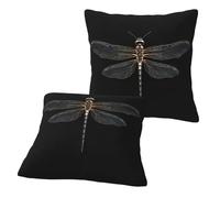 Longzehao Set of 2 Dragonfly Black Print Decor Throw Pillow Covers Square Sofa Cushion Cases for Couch Bed Car.
