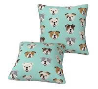 Longzehao Set of 2 Funny English Bulldog Print Decor Throw Pillow Covers Square Sofa Cushion Cases for Couch Bed Car.