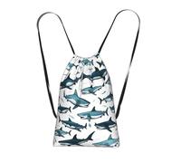 Longzehao Shark Pattern with Various Gestures Print Drawstring Backpack,String Backpack Storage bag for Gym Traveling Sport Beach Swim