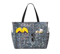 Longzehao Silver fish scale Print Large Beach Bag for Women Waterproofes Sandproof Beach Tote Bags Foldable Pool Bag
