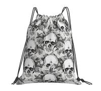 Longzehao Skull Skeleton Print Drawstring Backpack Sports Gym Beach Sack Yoga Dance Cinch Bag for Women Men