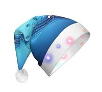 Longzehao Sky blue musical notes Print LED Christmas Hats,Light Up Santa Hat Adult,Xmas Hat For New Year Festive Party
