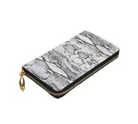 Longzehao snake skin black and white Print Premium Leather Zip Around Wallet for Men and Women Checkbook Cover RFID Blocking