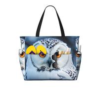 Longzehao Snowy Owl Eyes Print Large Beach Bag for Women Waterproofes Sandproof Beach Tote Bags Foldable Pool Bag