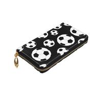 Longzehao Soccer Black Print Premium Leather Zip Around Wallet for Men and Women Checkbook Cover RFID Blocking