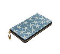 Longzehao Starfish Coastal Wool Print Premium Leather Zip Around Wallet for Men and Women Checkbook Cover RFID Blocking