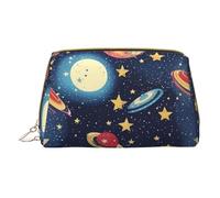 Longzehao Starry Sky Universe Space Print Leather zipper makeup bag Cosmetic Pouch Travel Organizer Toiletry Clutch, White, One Size