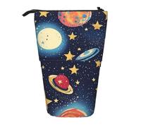 Longzehao Starry Sky Universe Space Print Telescopic Pencil Bag Pen Holder Pop Up Storage Case,Standing Portable pen Case, Black, One Size