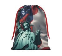 Longzehao Statue of Liberty Flag Print Drawstring Gift Bags For Christmas,Holiday Gift Wrapping Bag Assorted Sizes