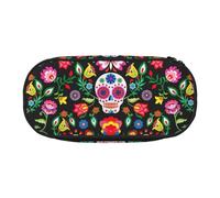 LONGZEHAO Sugar and Skulls and Flowers Print Simple rectangle Pen bag Storage case for Office supplies,cosmetics,toiletries