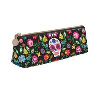 Longzehao Sugar and Skulls and Flowers Print Simple triangular Pen case Storage bag for Office supplies, cosmetics, toiletries, White, One Size, Art Deco