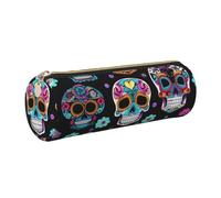 Longzehao Sugar Skull Print Leather Pen Pouch Storage case Makeup Bag Office Stationerys Markers Case.