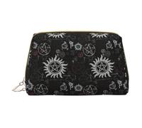 Longzehao Supernatural Symbols Black Print Leather zipper makeup bag Cosmetic Pouch Travel Organizer Toiletry Clutch, White, One Size