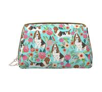 Longzehao Sweet Basset Hound Florals Print Leather zipper makeup bag Cosmetic Pouch Travel Organizer Toiletry Clutch, White, One Size, White, One Size