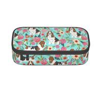 Longzehao Sweet Basset Hound Florals Print Pencil Case Large Capacity Storage Pouch Holder Office Organizer box Makeup Bag