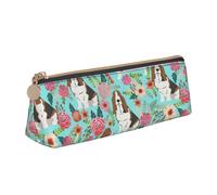 Longzehao Sweet Basset Hound Florals Print Simple Triangular Pencil Case Office Supplies Storage Bag, Cosmetics, Toiletries, White, One Size, Art Deco, White, One size, art deco