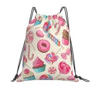 Longzehao Sweet Lollipop Cupcake Print Drawstring Backpack Sports Gym Beach Sack Yoga Dance Cinch Bag for Women Men