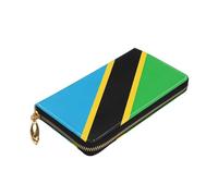 Longzehao Tanzania Flag Print Premium Leather Zip Around Wallet for Men and Women Checkbook Cover RFID Blocking