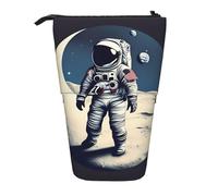 Longzehao Telescopic Astronaut Moon Print Pencil Case Pen Holder Pop Up Storage Case Standing Portable Pencil Case, Black, One Size, Black, One Size