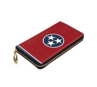 Longzehao Tennessee state flag Print Premium Leather Zip Around Wallet for Men and Women Checkbook Cover RFID Blocking