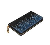 Longzehao the Blue Binary Print Premium Leather Zip Around Wallet for Men and Women Checkbook Cover RFID Blocking