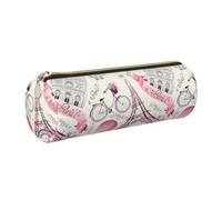 Longzehao The Paris Tower and a Bicycle Print Leather Pen Pouch Storage case Makeup Bag Office Stationerys Markers Case.