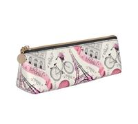 Longzehao The Paris Tower and a Bicycle Print Leather Pencil Pouch Cosmetic Makeup Bag Pen Office Stationerys Markers Case