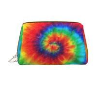 Longzehao tie dye rainbow print leather zipper makeup bag cosmetic pouch travel organizer toiletry bag clutch white, one size, Color: white., One Size, Colour: white., One size