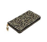 Longzehao Tiger Stripe Camo Print Premium Leather Zip Around Wallet for Men and Women Checkbook Cover RFID Blocking
