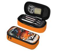 Longzehao Tiger Stripes Orange Pattern Print Big Capacity Pencil Case Storage Organizer Makeup Bag Office Stationery Pouch