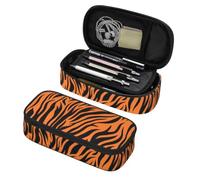 Longzehao Tiger Stripes Orange Pattern Print Big Capacity Pencil Case Storage Organizer Makeup Bag Office Stationery Pouch