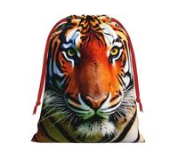 Longzehao Tiger Stripes Orange Pattern Print Drawstring Gift Bags For Christmas,Holiday Gift Wrapping Bag Assorted Sizes