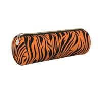 Longzehao Tiger Stripes Orange Pattern Print Leather Pen Pouch Storage case Makeup Bag Office Stationerys Markers Case.
