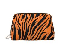 Longzehao Tiger Stripes Orange Pattern Print Leather portable zipper makeup bag Cosmetic Pouch Toiletry Clutch Travel Organizer