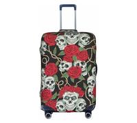 Longzehao Travel Elastic Luggage Cover, Skull and Red Rose Print Suitcase Protection Cover Case Cover with Zipper., Colour: white., M