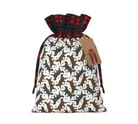 Longzehao Trotting Flat Coated Retrievers Paw Print Christmas drawstring linen present bag,Christmas Wrapping Bags, Xmas Goodie Bags