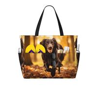 Longzehao Trotting Flat Coated Retrievers Paw Print Large Beach Bag Women Waterproofes Foldable Zipper Totes Bag for Travel Vacation