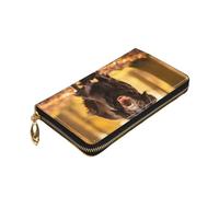 Longzehao Trotting Flat Coated Retrievers Paw Print Premium Leather Zip Around Wallet for Men and Women Checkbook Cover RFID Blocking